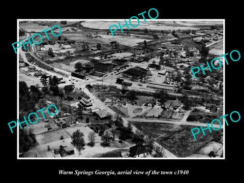 OLD LARGE HISTORIC PHOTO WARM SPRINGS GEORGIA, AERIAL VIEW OF THE TOWN c1940