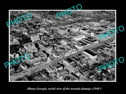 OLD LARGE HISTORIC PHOTO ALBANY GEORGIA, AERIAL VIEW OF TOWN DAMAGE c1940