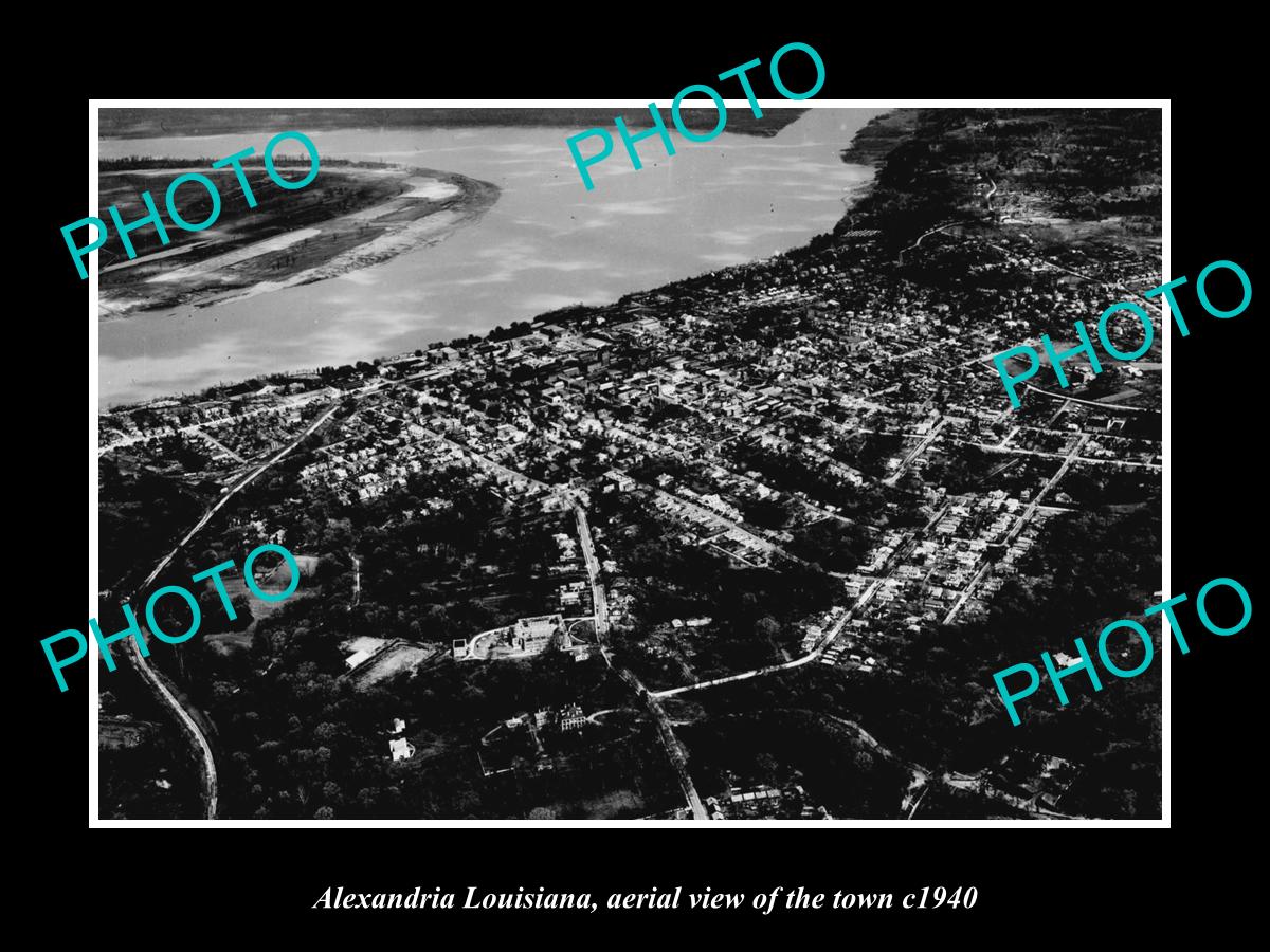 OLD LARGE HISTORIC PHOTO ALEXANDRIA LOUISIANA, AERIAL VIEW OF THE TOWN c1940