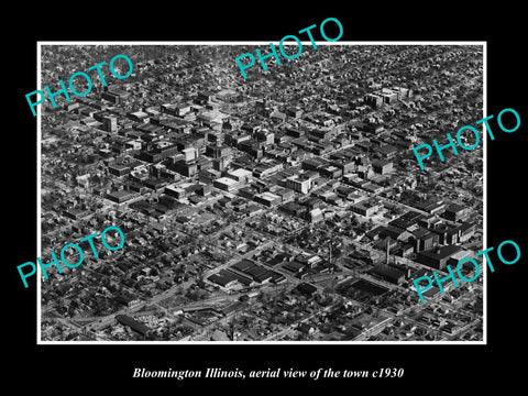 OLD LARGE HISTORIC PHOTO BLOOMINGTON ILLINOIS, AERIAL VIEW OF THE TOWN 1930