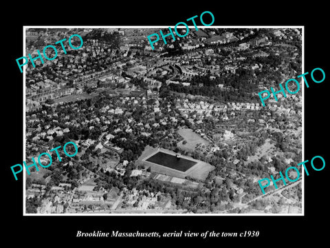 OLD LARGE HISTORIC PHOTO BROOKLINE MASSACHUSETTS, AERIAL VIEW OF THE TOWN c1930