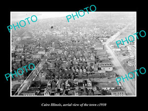 OLD LARGE HISTORIC PHOTO CAIRO ILLINOIS, AERIAL VIEW OF THE TOWN c1930