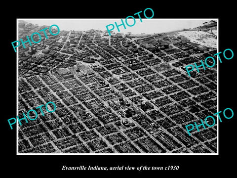 OLD LARGE HISTORIC PHOTO EVANSVILLE INDIANA, AERIAL VIEW OF THE TOWN c1930 1