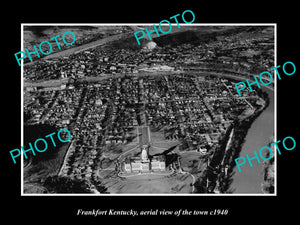 OLD LARGE HISTORIC PHOTO FRANKFORT KENTUCKY, AERIAL VIEW OF THE TOWN c1940