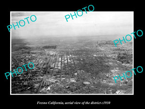 OLD LARGE HISTORIC PHOTO FRESNO CALIFORNIA, AERIAL VIEW OF THE DISTRICT c1930