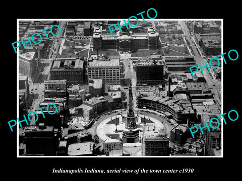 OLD LARGE HISTORIC PHOTO INDIANAPOLIS INDIANA, AERIAL VIEW OF TOWN CENTRE c1930