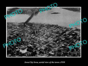 OLD LARGE HISTORIC PHOTO IOWA CITY IOWA, AERIAL VIEW OF THE TOWN c1930