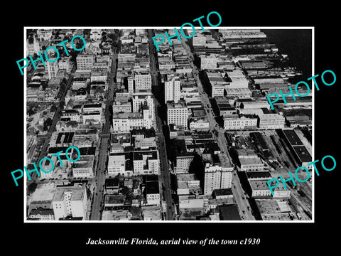 OLD LARGE HISTORIC PHOTO JACKSONVILLE FLORIDA, AERIAL VIEW OF THE TOWN c1930