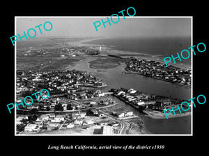 OLD LARGE HISTORIC PHOTO LONG BEACH CALIFORNIA, AERIAL VIEW OF DISTRICT c1930 1