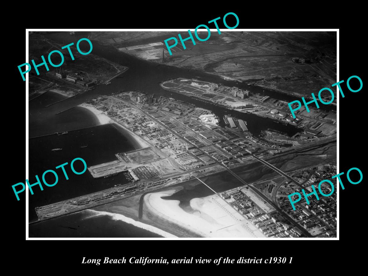 OLD LARGE HISTORIC PHOTO LONG BEACH CALIFORNIA, AERIAL VIEW OF DISTRICT c1930 2