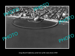 OLD LARGE HISTORIC PHOTO LONG BEACH CALIFORNIA, AERIAL VIEW OF WATERFRONT c1930