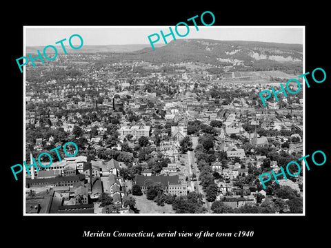 OLD LARGE HISTORIC PHOTO MERIDEN CONNECTICUT, AERIAL VIEW OF THE TOWN c1940 1