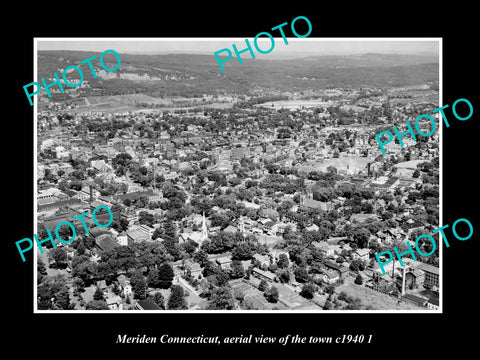 OLD LARGE HISTORIC PHOTO MERIDEN CONNECTICUT, AERIAL VIEW OF THE TOWN c1940 2