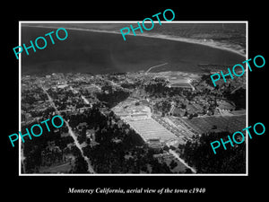 OLD LARGE HISTORIC PHOTO MONTEREY CALIFORNIA, AERIAL VIEW OF THE TOWN c1940