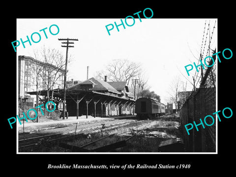 OLD LARGE HISTORIC PHOTO OF BROOKLINE MASSACHUSETTS, THE RAILROAD DEPOT 1940