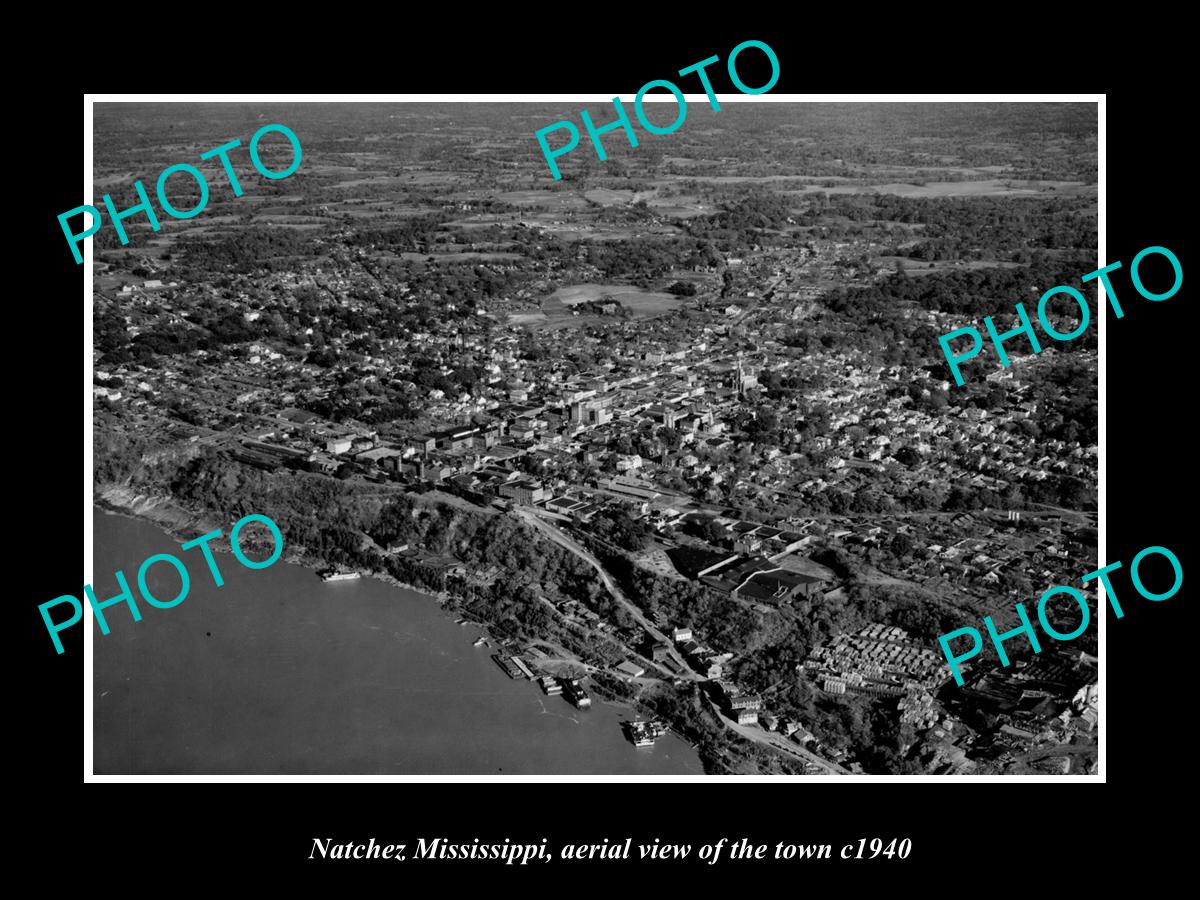 OLD LARGE HISTORIC PHOTO NATCHEZ MISSISSIPPI, AERIAL VIEW OF THE TOWN c1940