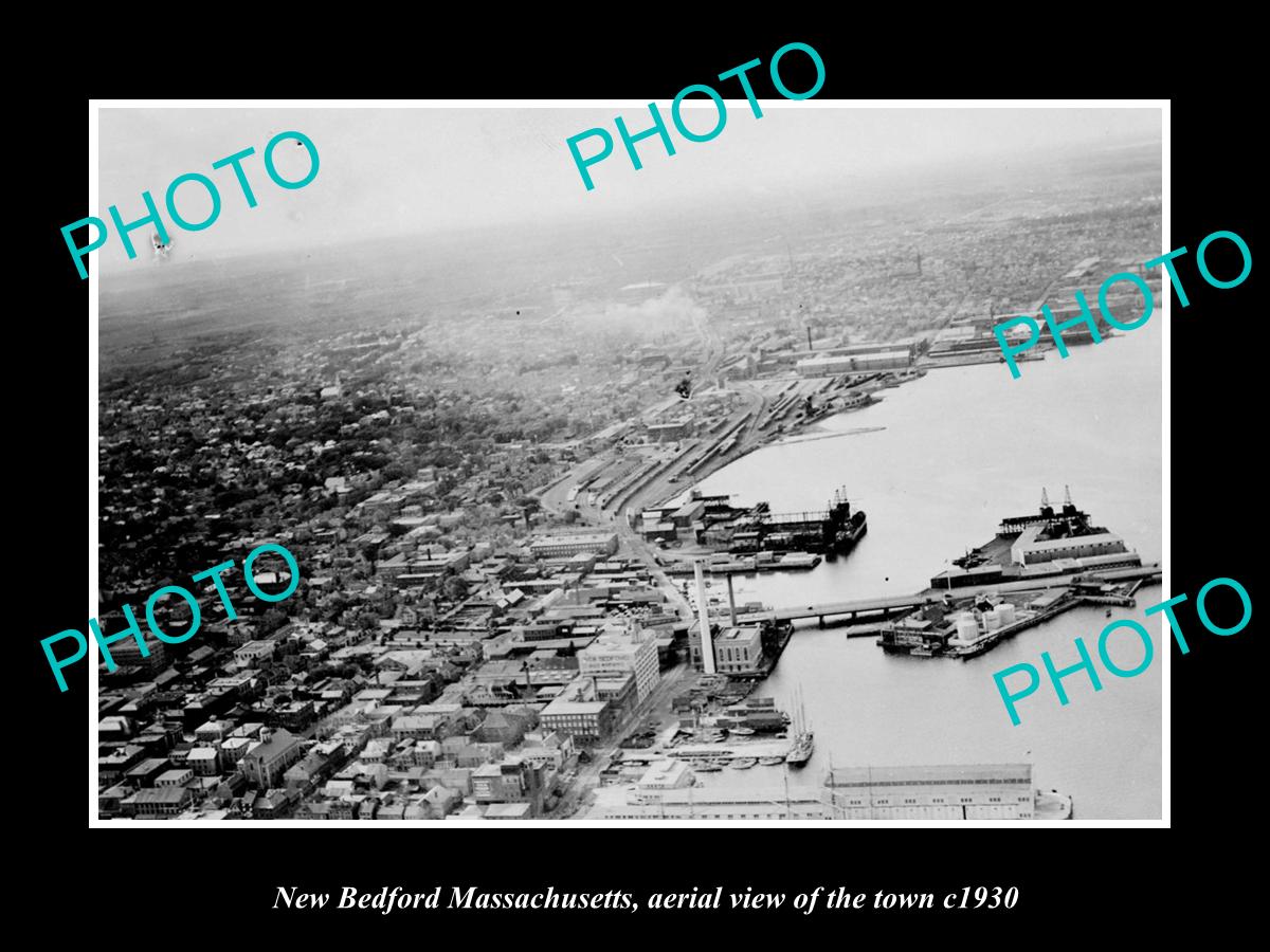 OLD LARGE HISTORIC PHOTO NEW BEDFORD MASSACHUSETTS, AERIAL VIEW OF THE TOWN 1930