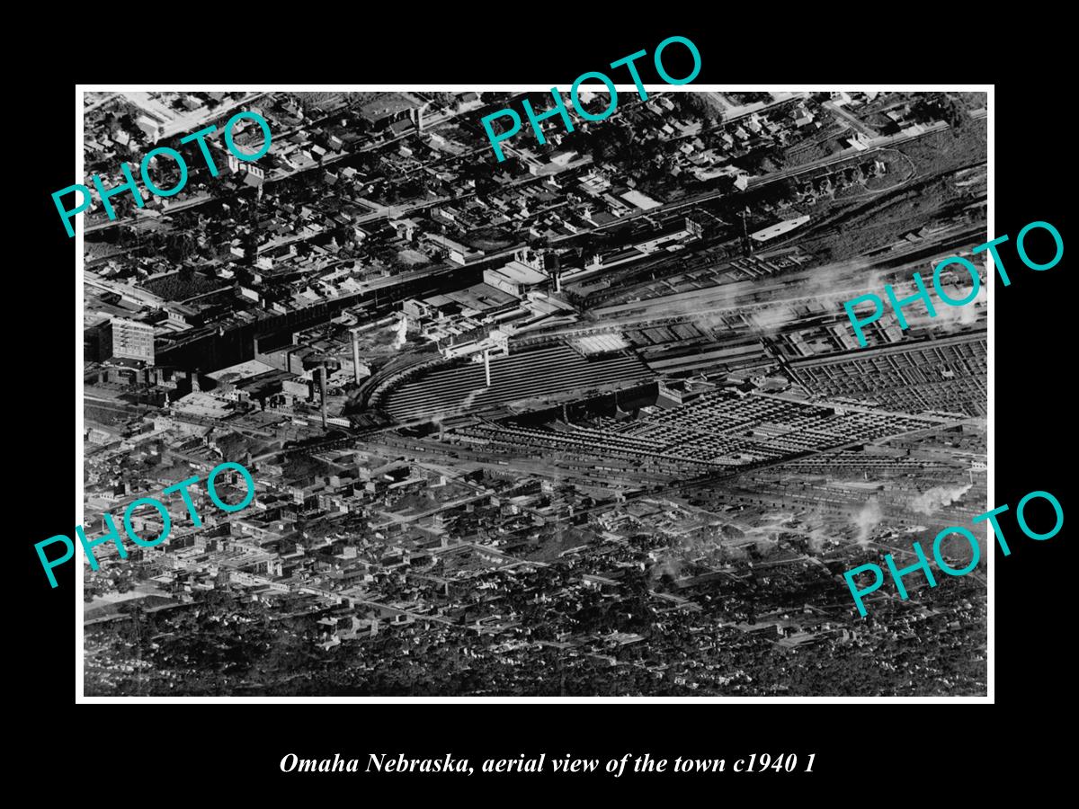 OLD LARGE HISTORIC PHOTO OMAHA NEBRASKA, AERIAL VIEW OF THE TOWN c1940 3