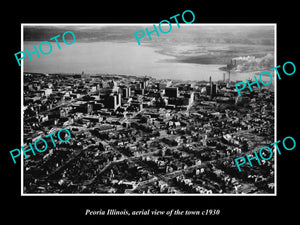 OLD LARGE HISTORIC PHOTO PEORIA ILLINOIS, AERIAL VIEW OF THE TOWN c1930