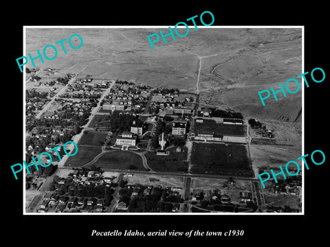 OLD LARGE HISTORIC PHOTO POCATELLO IDAHO, AERIAL VIEW OF THE TOWN c1930