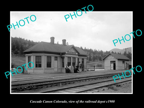 OLD LARGE HISTORIC PHOTO OF CASCADE CANON COLORADO, RAILROAD DEPOT STATION c1900