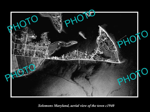 OLD LARGE HISTORIC PHOTO SOLOMONS MARYLAND, AERIAL VIEW OF THE TOWN c1940