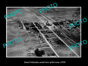 OLD LARGE HISTORIC PHOTO SUNOL NEBRASKA, AERIAL VIEW OF THE TOWN c1930