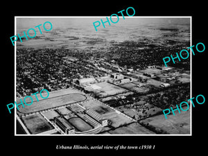 OLD LARGE HISTORIC PHOTO URBANA ILLINOIS, AERIAL VIEW OF THE TOWN c1930 1