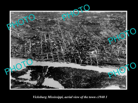 OLD LARGE HISTORIC PHOTO VICKSBURG MISSISSIPPI, AERIAL VIEW OF THE CITY c1940 1