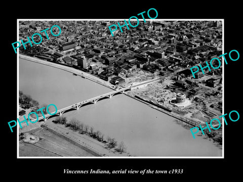 OLD LARGE HISTORIC PHOTO VINCENNES INDIANA, AERIAL VIEW OF THE TOWN c1933
