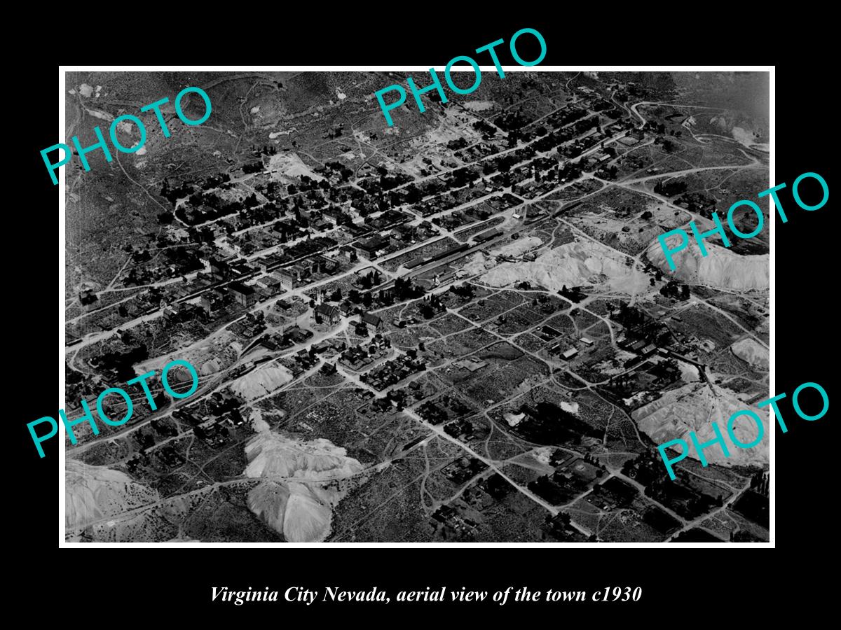 OLD LARGE HISTORIC PHOTO VIRGINIA CITY NEVADA, AERIAL VIEW OF THE TOWN c1930