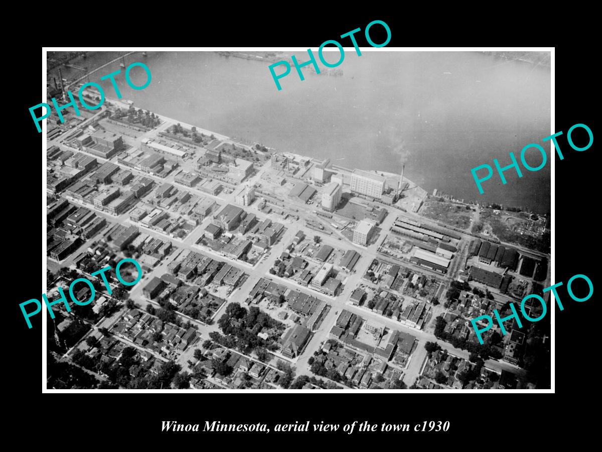 OLD LARGE HISTORIC PHOTO WINOA MINNESOTA, AERIAL VIEW OF THE TOWN c1930