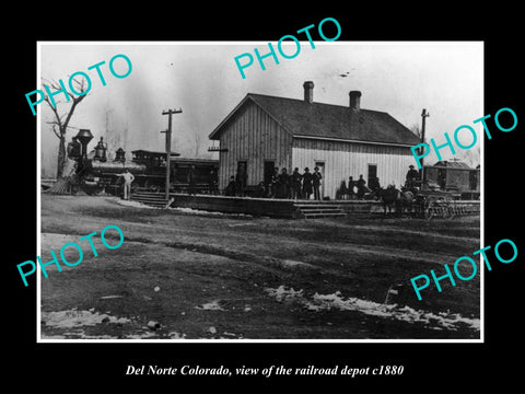 OLD LARGE HISTORIC PHOTO OF DEL NORTE COLORADO, RAILROAD DEPOT STATION c1880