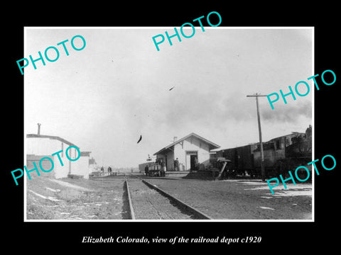 OLD LARGE HISTORIC PHOTO OF ELIZABETH COLORADO, RAILROAD DEPOT STATION c1920