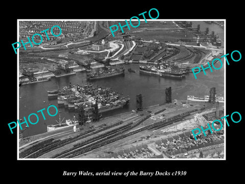 OLD LARGE HISTORIC PHOTO BARRY WALES, AERIAL VIEW OF BARRY DOCKS c1930 4