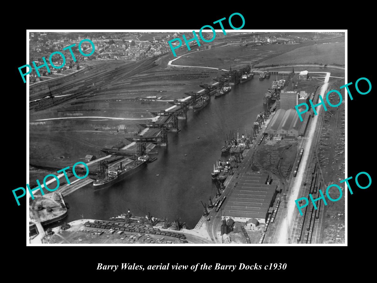 OLD LARGE HISTORIC PHOTO BARRY WALES, AERIAL VIEW OF BARRY DOCKS c1930 5