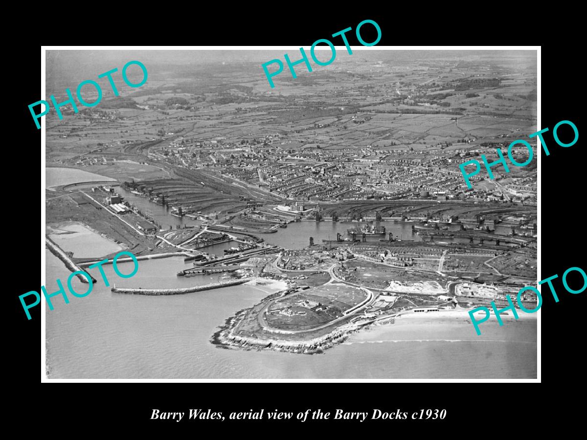 OLD LARGE HISTORIC PHOTO BARRY WALES, AERIAL VIEW OF BARRY DOCKS c1930 6