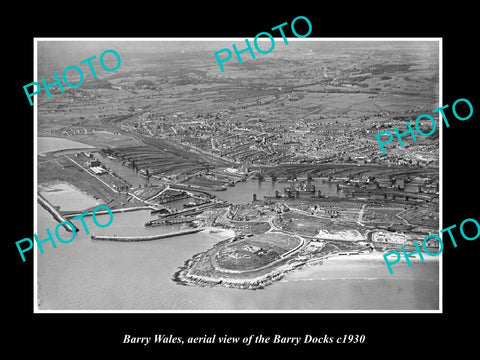 OLD LARGE HISTORIC PHOTO BARRY WALES, AERIAL VIEW OF BARRY DOCKS c1930 6