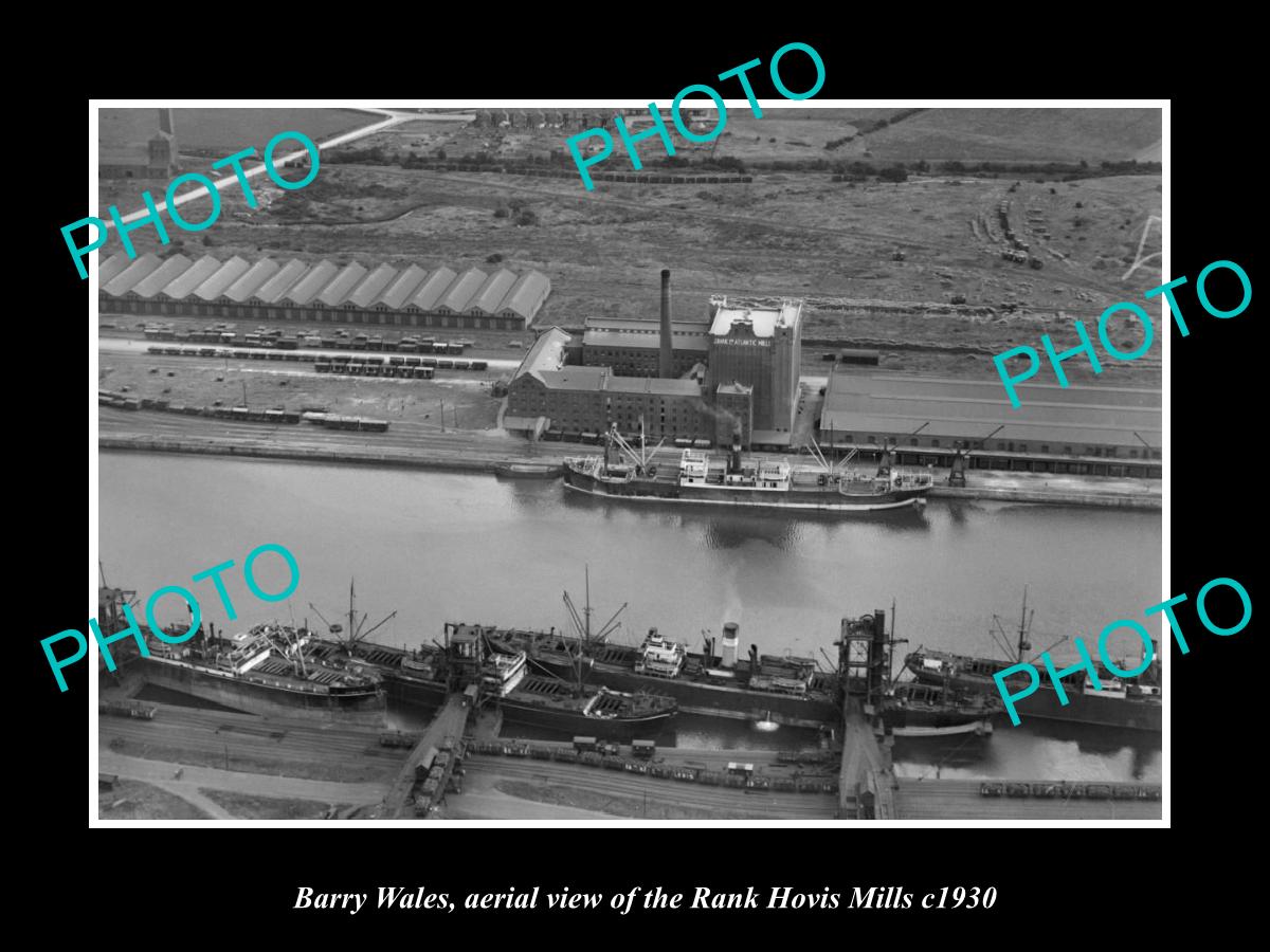 OLD LARGE HISTORIC PHOTO BARRY WALES, AERIAL VIEW OF RANK HOVIS MILLS c1930