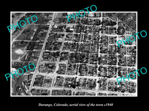 OLD LARGE HISTORIC PHOTO DURANGO COLORADO, AERIAL VIEW OF THE TOWN c1940