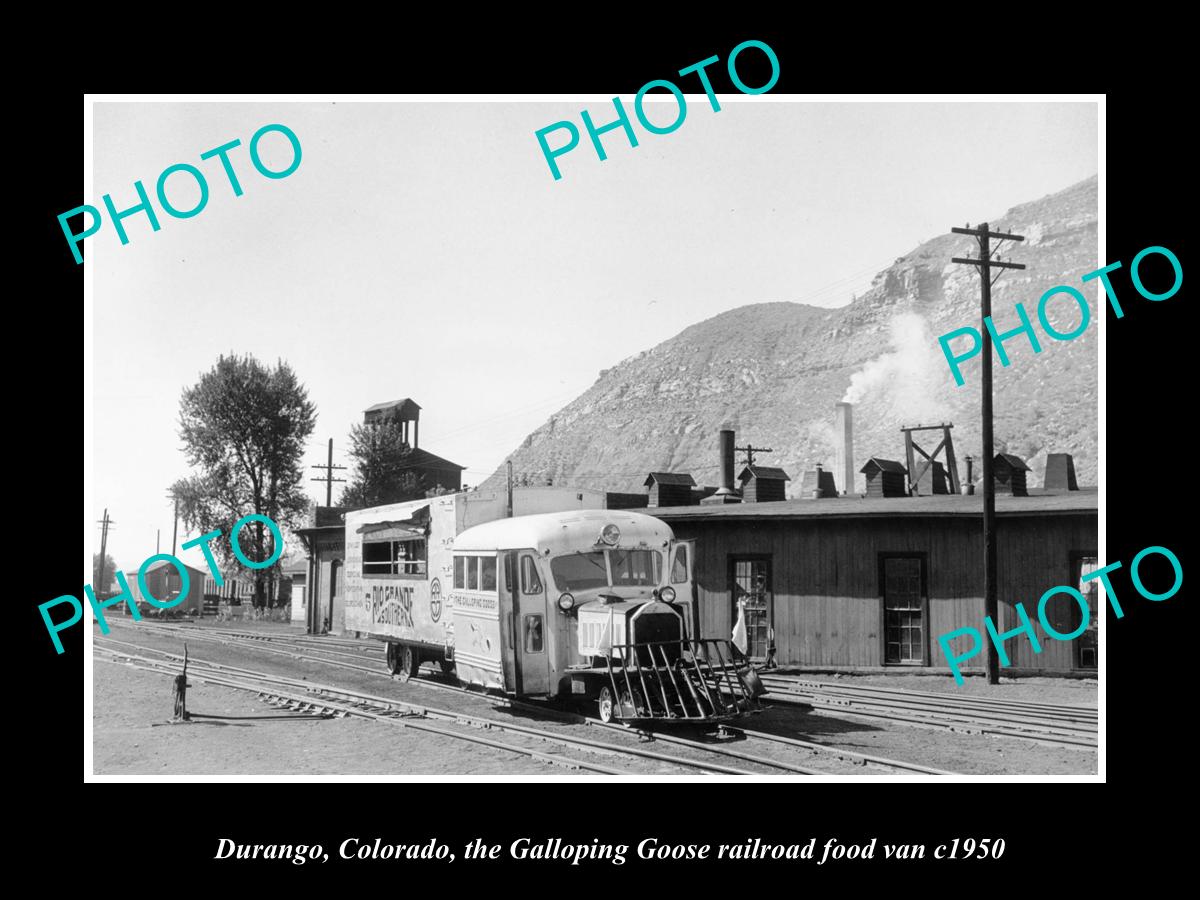 OLD LARGE HISTORIC PHOTO DURANGO COLORADO, GALLOPING GOOSE RAIL VAN c1950