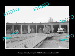 OLD LARGE HISTORIC PHOTO DURANGO COLORADO, THE D&RGW RAILROAD ROUNDHOUSE c1950 1