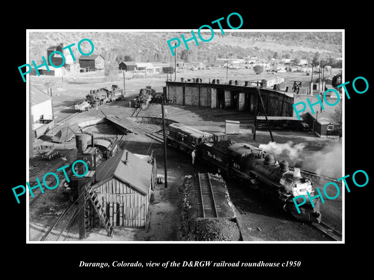 OLD LARGE HISTORIC PHOTO DURANGO COLORADO, THE D&RGW RAILROAD ROUNDHOUSE c1950 2