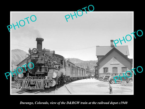 OLD LARGE HISTORIC PHOTO DURANGO COLORADO, THE D&RGW RAILROAD DEPOT c1940