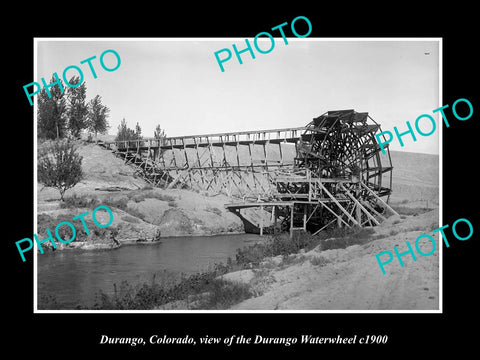 OLD LARGE HISTORIC PHOTO DURANGO COLORADO, THE DURANGO WATERWHEEL c1900