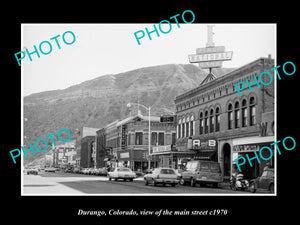 OLD LARGE HISTORIC PHOTO DURANGO COLORADO, VIEW OF THE MAIN STREET c1970