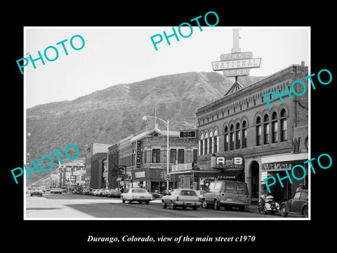 OLD LARGE HISTORIC PHOTO DURANGO COLORADO, VIEW OF THE MAIN STREET c1970