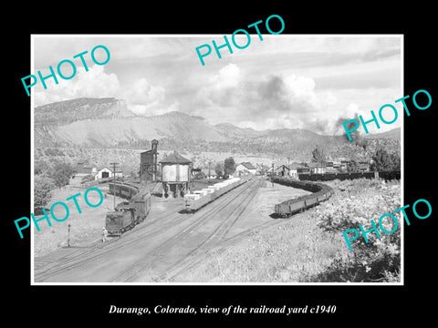 OLD LARGE HISTORIC PHOTO DURANGO COLORADO, THE RAILROAD YARD c1940