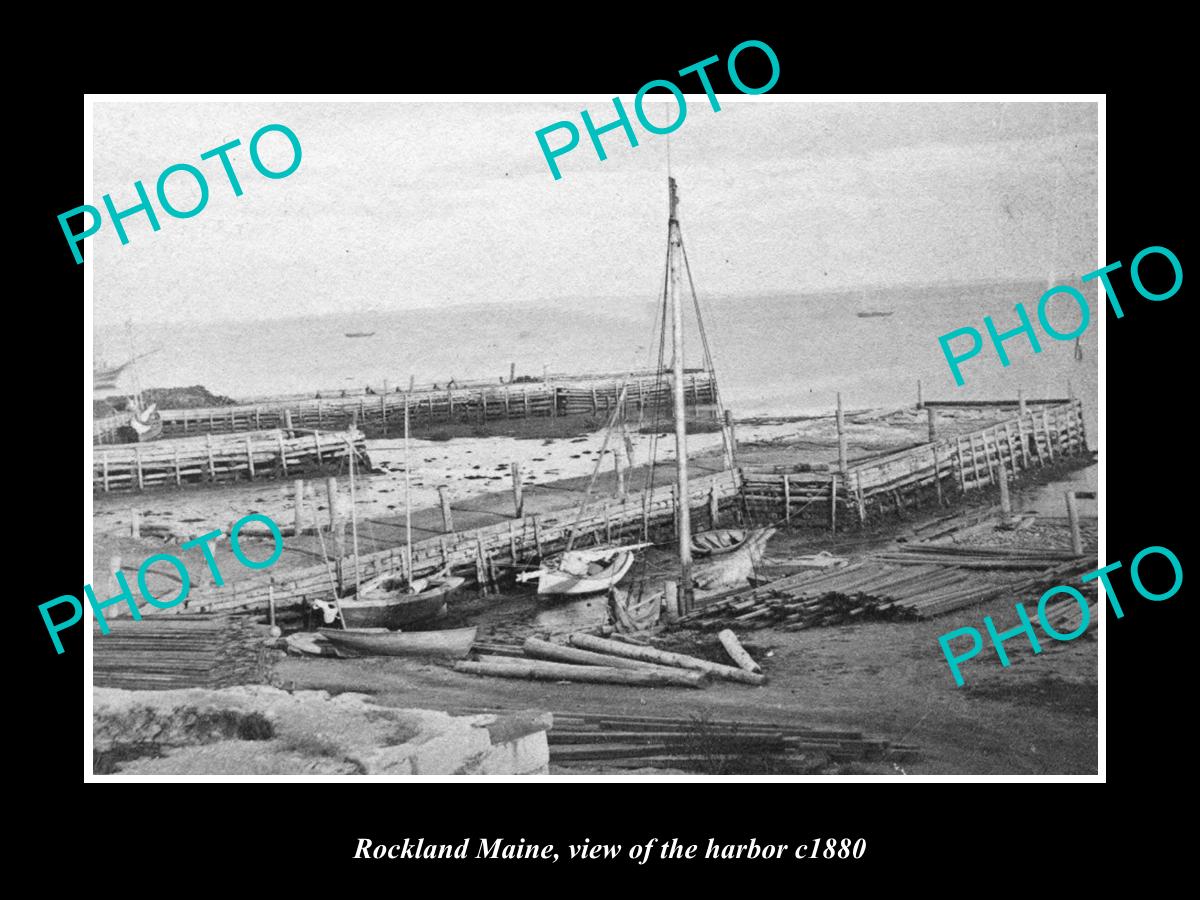 OLD LARGE HISTORIC PHOTO ROCKLAND MAINE, VIEW OF THE HARBOR c1880