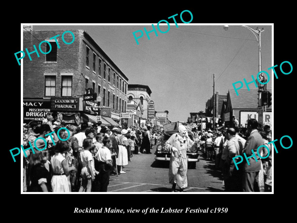 OLD LARGE HISTORIC PHOTO ROCKLAND MAINE, VIEW OF LOBSTER FESTIVAL c1950